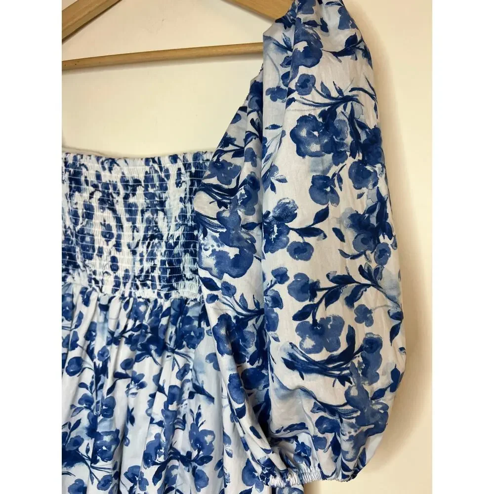 A&F Abercrombie and Fitch Emerson Ruched Puff Sleeve Floral Poplin Mini Dress - Picture 10 of 14